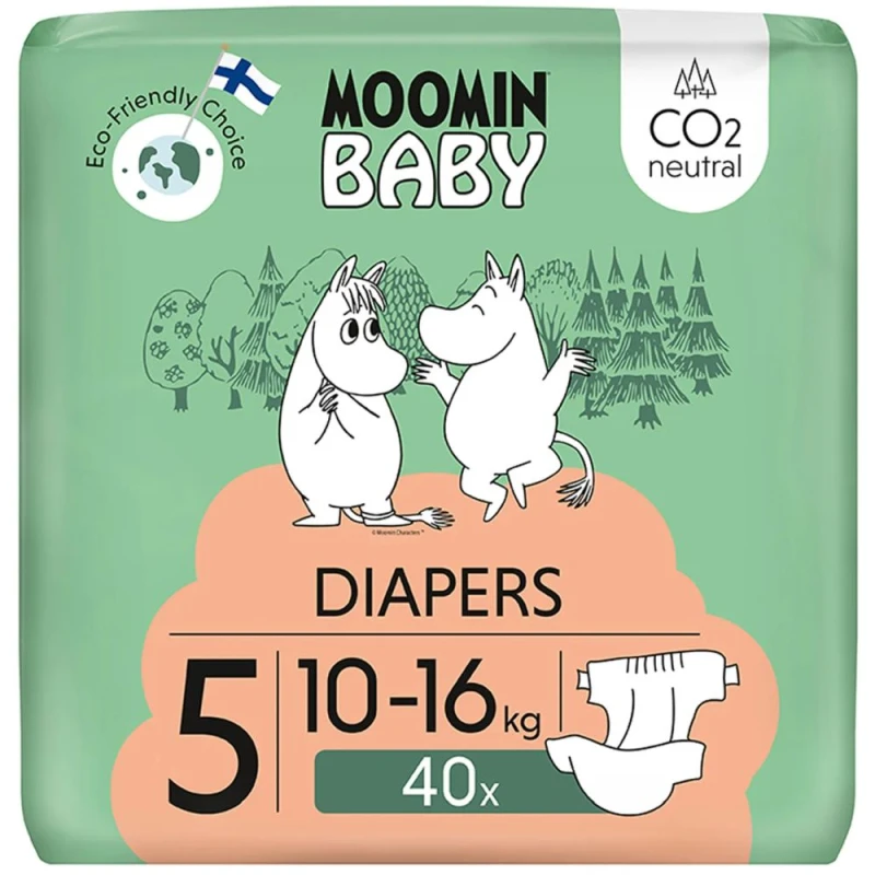Moomin Baby 5 Maxi 10-16 kg Eko Pieluszki, 40 sztuk - Z superabsorbcyjnym wkładem