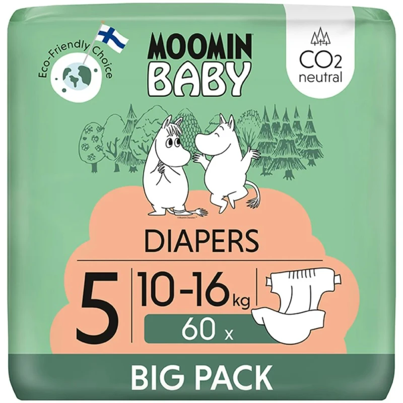 Moomin Baby 5 Maxi 10-16 kg Eko Pieluszki, 60 sztuk - Superchłonne pieluchy jednorazowe dla dzieci
