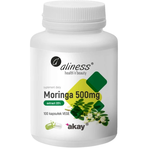 Aliness Moringa ekstrakt 20% 500 mg, 100 kapsułek - Wsparcie metabolizmu i ochrony antyoksydacyjnej
