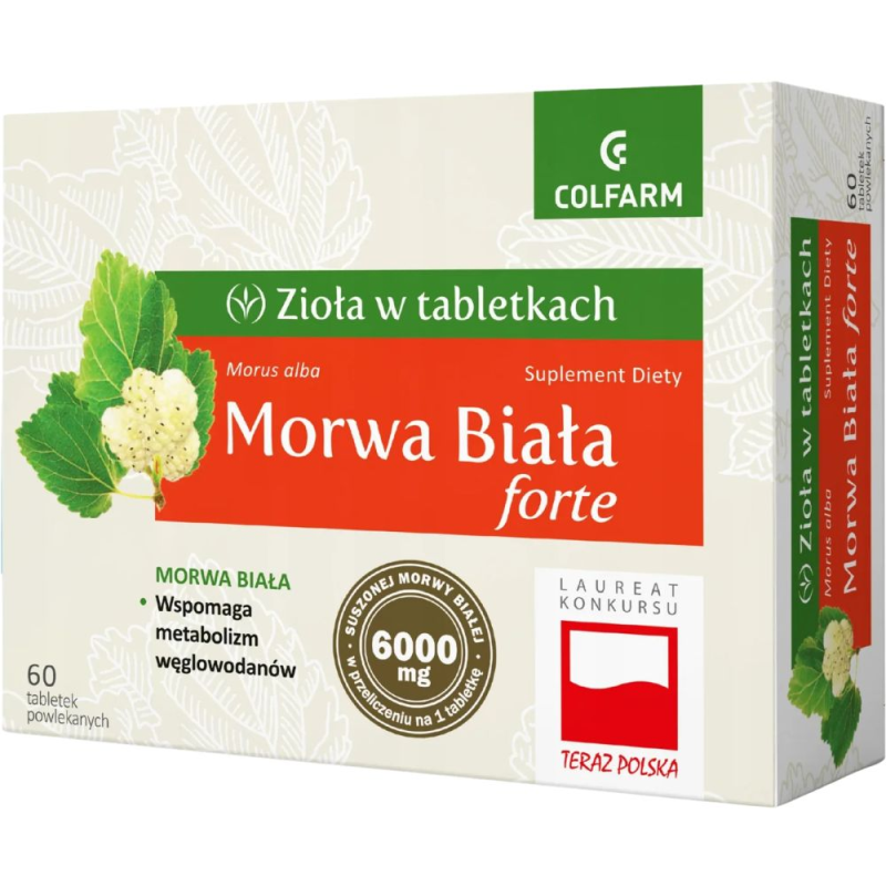 Colfarm Morwa Biała Forte, 60 tabletek powlekanych - Wspiera prawidłową produkcję insuliny