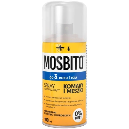 Mosbito na komary i meszki od 3. roku życia, suchy spray 100ml - Błyskawicznie wysycha i skutecznie chroni