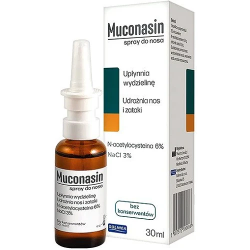 Muconasin spray do nosa, 30 ml - Upłynnia gęstą i zalegającą wydzielinę