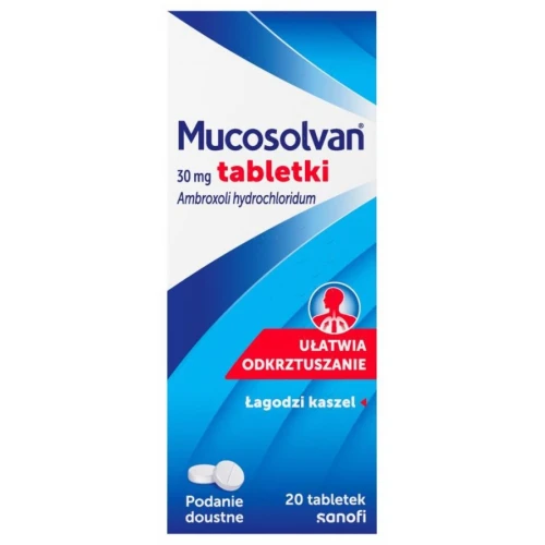 Mucosolvan 30 mg, 20 tabletek - Z ambroksolem, ułatwiają odkrztuszanie i łagodzą kaszel