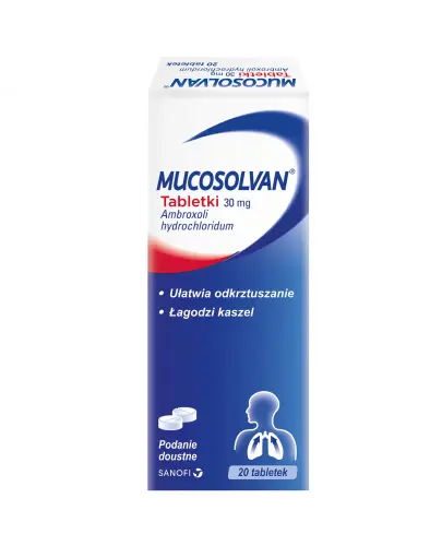 Mucosolvan 30mg, 20 tabletek - Z ambroksolem, ułatwiają odkrztuszanie i łagodzą kaszel
