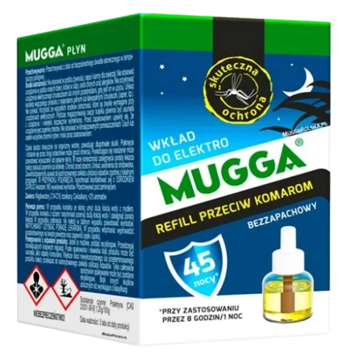 Mugga Płyn do elektrofumigatora na komary 45 nocy, 35 ml - Bezzapachowy wkład z praletryną na komary europejskie i tygrysie