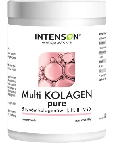 Intenson Multi Kolagen Pure proszek, 300 g - Pięć typów kolagenu, które zapewniają kompleksowe wsparcie wyglądu i elastyczności skóry