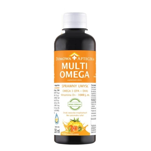 Domowa Apteczka  Multi Omega, smak tropikalny, płyn 250 ml - Omega-3 i witaminy bez posmaku ryby