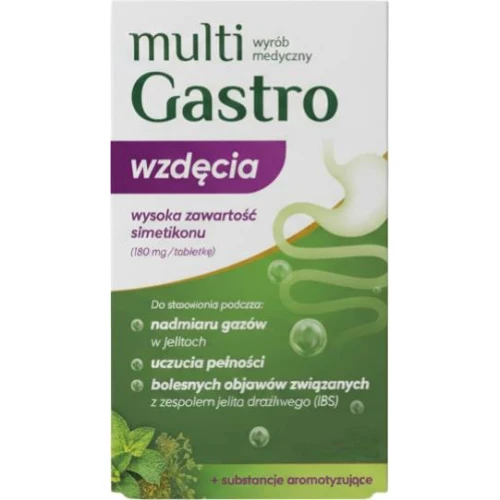 Multigastro Wzdęcia, 20 tabletek - Łagodzi wzdęcia i uczucie pełności