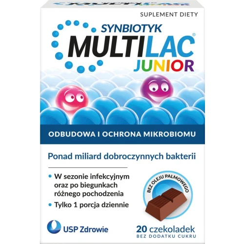 Multilac Junior, 20 czekoladowych batoników - Bez dodatku cukru i oleju palmowego dla dzieci powyżej 3. roku życia