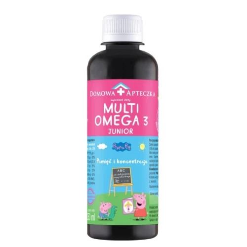 Domowa Apteczka Multi Omega 3 Junior Peppa Pig, smak tropikalny, płyn 250 ml - Omega 3 i witaminy bez smaku i zapachu ryby