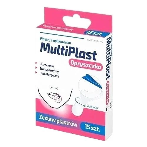 MultiPlast Opryszczka Zestaw plastrów z aplikatorem, 15 sztuk - Hipoalergiczne plastry z olejkiem z drzewa herbacianego na opryszczkę