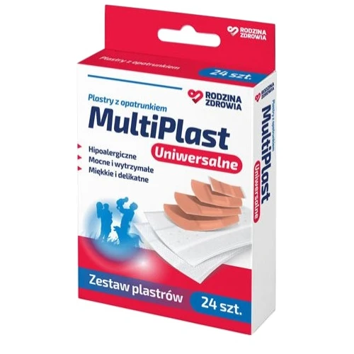 MultiPlast Uniwersalne Plastry z opatrunkiem, 24 sztuki - Do opatrywania skaleczeń i drobnych ran