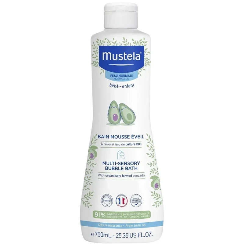 Mustela Bebe-Enfant, płyn "Bąbelkowa Kąpiel" z organicznym awokado, 750 ml - Płyn do kąpieli, który delikatnie oczyszcza wrażliwą skórę dziecka i włosy