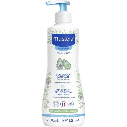 Mustela Bebe Enfant Delikatny żel do mycia ciała i głowy, 500 ml - Oczyszcza, chroniąc jednocześnie delikatną skórę 