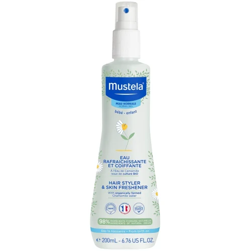 Mustela Odświeżający spray ułatwiający rozczesywanie włosów, 200 ml  - Odświeża skórę głowy i włosy maluszka ułatwiając ich rozczesywanie