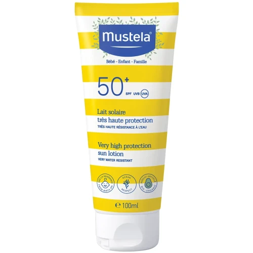 Mustela Sun Bebe Enfant-Famille Mleczko przeciwsłoneczne SPF 50+, 100 ml  - Łatwa w aplikacji formuła, wysokoodporna i odporna na ścieranie