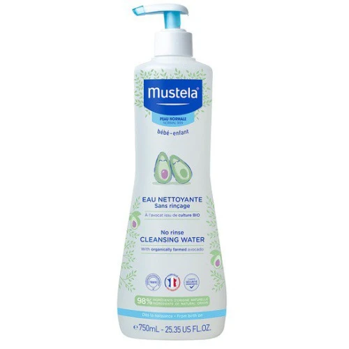 Mustela Bebe-Enfant woda oczyszczająca bez spłukiwania, 750 ml - Z organicznym awokado, do pielęgnacji skóry ciała i twarzy