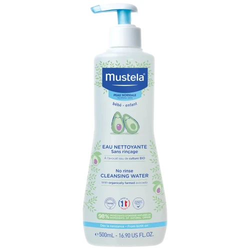 Mustela Woda oczyszczająca bez spłukiwania, 500 ml - Z organicznym awokado - do twarzy, ciała i okolic pieluszkowych