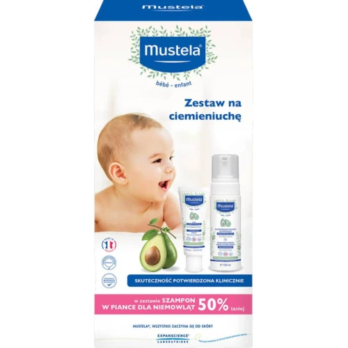Mustela Bebe Enfant na ciemieniuchę - krem 40 ml, szampon w piance - 150 ml - Zestaw kosmetyków do pielęgnacji skóry głowy niemowląt