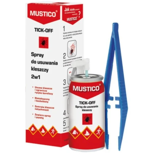 Mustico Tick-Off spray do usuwania kleszczy 2w1, 8 ml - Zestaw do bezpiecznego usuwania kleszczy – aerozol zamrażający + pęseta