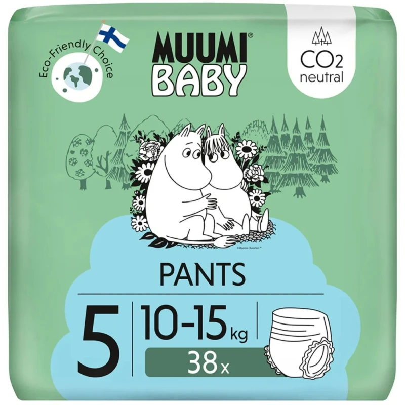 Muumi Baby Pants 5 Maxi+ 10-15 Kg Eko pieluchomajtki, 38 sztuk - Jednorazowe pieluchomajtki dla dzieci