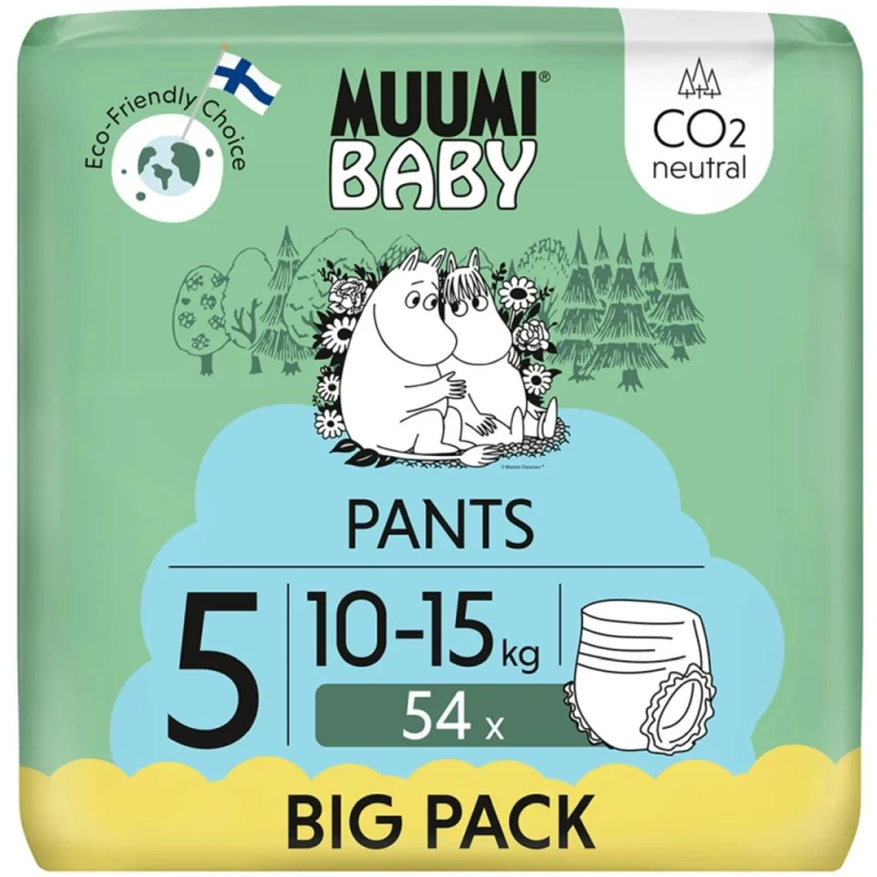 Muumi Baby Pants 5 Maxi+ 10-15 Kg Eko pieluchomajtki, 54 sztuki - Jednorazowe pieluchomajtki dla dzieci