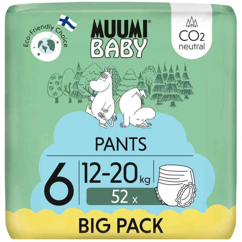 Muumi Baby Pants 6 Junior 12-20 kg Eko Pieluchomajtki, 52 sztuki - Jednorazowe pieluchomajtki dla dzieci