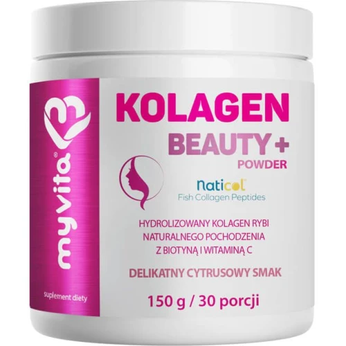 MyVita Kolagen Beauty Proszek, 150 g - Z kolagenem rybim Naticol®, biotyną i witaminą C