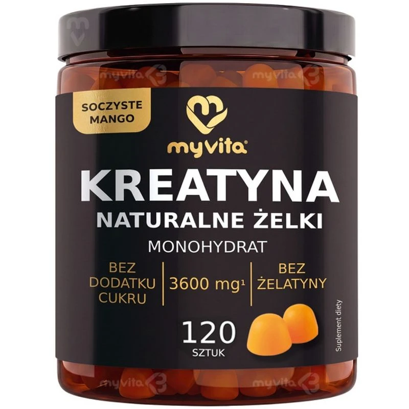 MyVita Kreatyna żelki z pektyny cytrusowej, mango, 120 sztuk - Monohydrat kreatyny w pysznych żelkach bez dodatku cukru