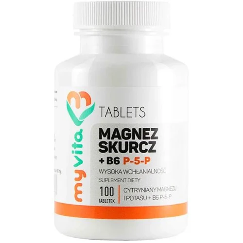 MyVita Magnez skurcz + Witamina B6 P-5-P, 100 tabletek - Magnez i potas z aktywną forma witaminy B6 P-5-P