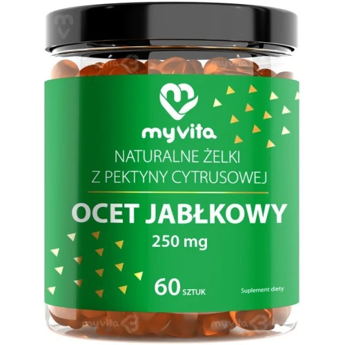 MyVita Naturalne żelki Ocet Jabłkowy, 60 sztuk - Naturalnie żelki z pektyny cytrusowej.
