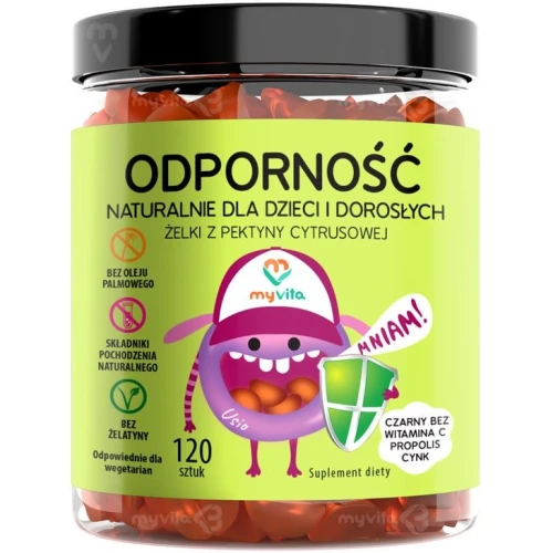 MyVita Naturalne żelki Odporność, 120 sztuk - Żelki z witaminą C, cynkiem , propolisem i wyciągami roślinnymi