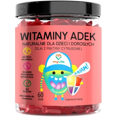 MyVita Naturalne żelki Witaminy ADEK, 60 sztuk - Kompozycja witamin dla dzieci i dorosłych