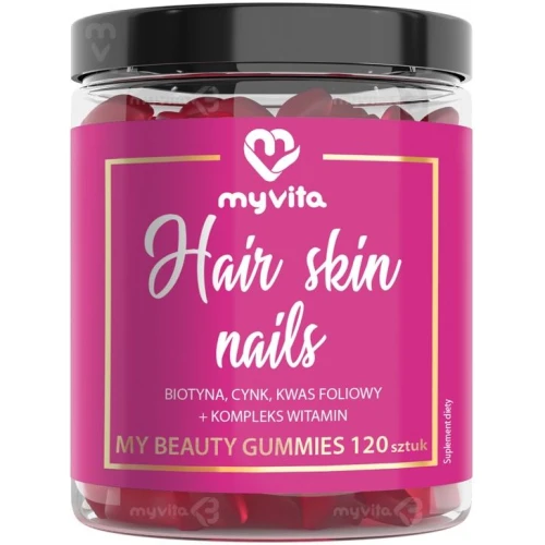 MyVita Naturalne żelki Włosy Skóra Paznokcie, 120 sztuk - Żelki witaminowe ze składnikami wspierającymi zdrowy wygląd