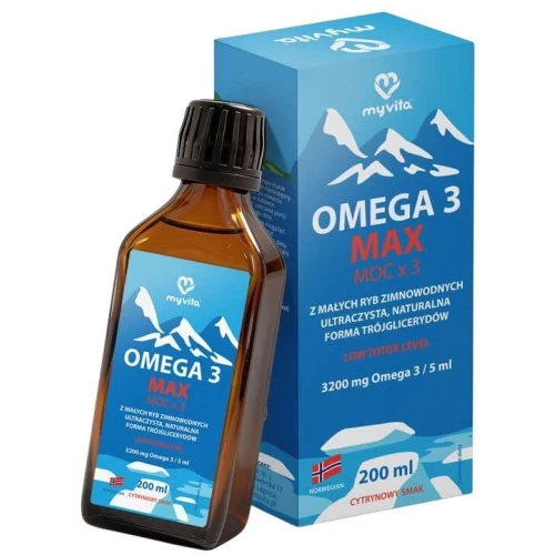 MyVita Omega-3 Max, 200 ml - Skoncentrowany olej rybi z wysoką zawartością kwasów omega-3 EPA i DHA