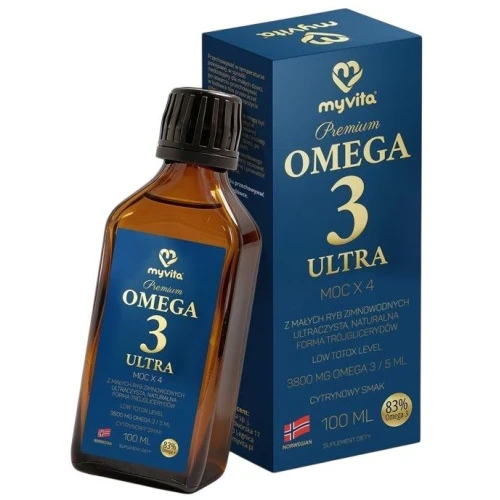 MyVita Omega-3 Ultra, 200 ml - Wysoko skoncentrowany olej rybi z EPA i DHA w formie rTG