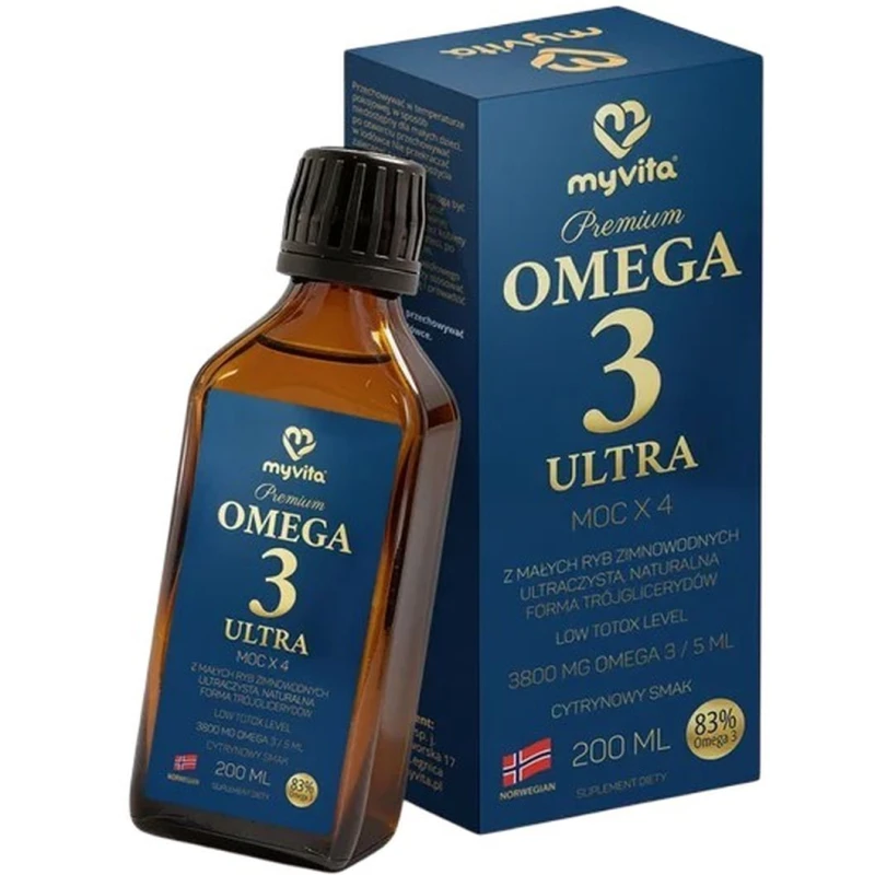 MyVita Omega-3 Ultra, 200 ml - Wysoko skoncentrowany olej rybi z EPA i DHA w formie rTG