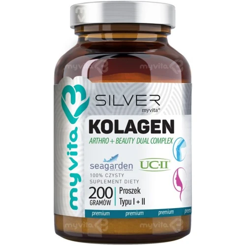 MyVita Silver Kolagen Dual Arthro + Beauty Complex, proszek 200 g - Połączenie kolagenu typu I oraz natywnego kolagenu typu II wspiera kondycję stawów