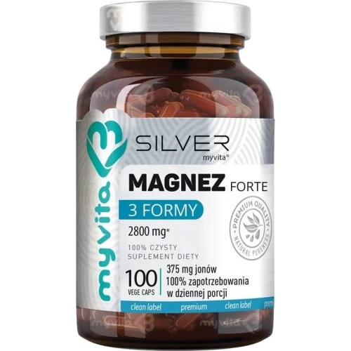 MyVita Silver Magnez Forte 3 Formy, 100 kapsułek - Połączenie wysoko przyswajalnych form magnezu bez sztucznych dodatków