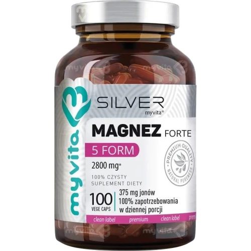 MyVita Silver Magnez Forte 5 Form, 100 kapsułek - Połączenie wysoko przyswajalnych form magnezu bez sztucznych dodatków