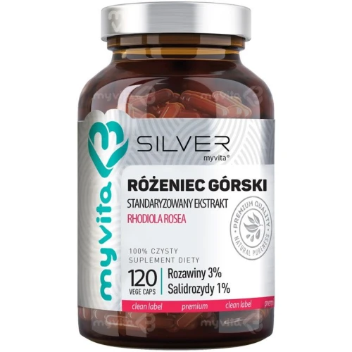 MyVita Silver Różeniec górski, 120 kapsułek - Standaryzowany ekstrakt zawierający 3% rozawin i 1% salidrozydów