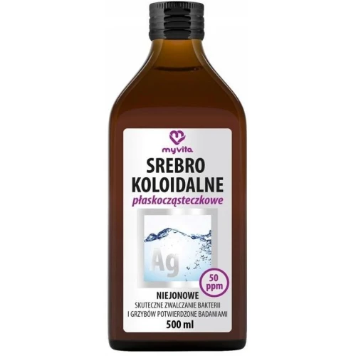MyVita Srebro Koloidalne Płaskocząsteczkowe Niejonowe 50 ppm, 500 ml - Naturalne wsparcie antybakteryjne i przeciwgrzybicze