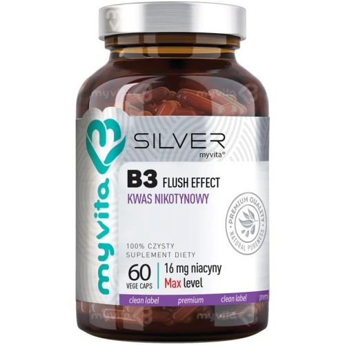 MyVita Silver Witamina B3 Kwas nikotynowy 16 mg, 60 kapsułek - Pokrywa dzienne zapotrzebowanie na niacynę