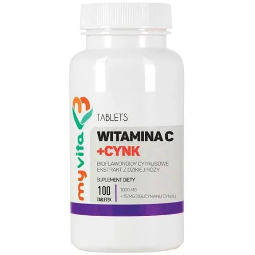 MyVita Witamina C + Cynk, 100 tabletek - Ekstrakt z dzikiej róży i bioflawonoidy cytrusowe oraz cynk – wsparcie odporności