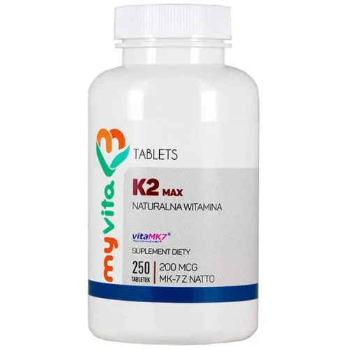 MyVita Witamina K2 Max MK-7 200 mcg, 250 tabletek - Witamina K – wsparcie mineralizacji tkanki kostnej