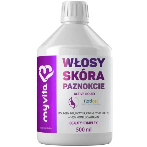 MyVita Włosy Skóra Paznokcie Active Liquid, 500 ml - Kolagen beauty w płynie z biotyną i witaminami