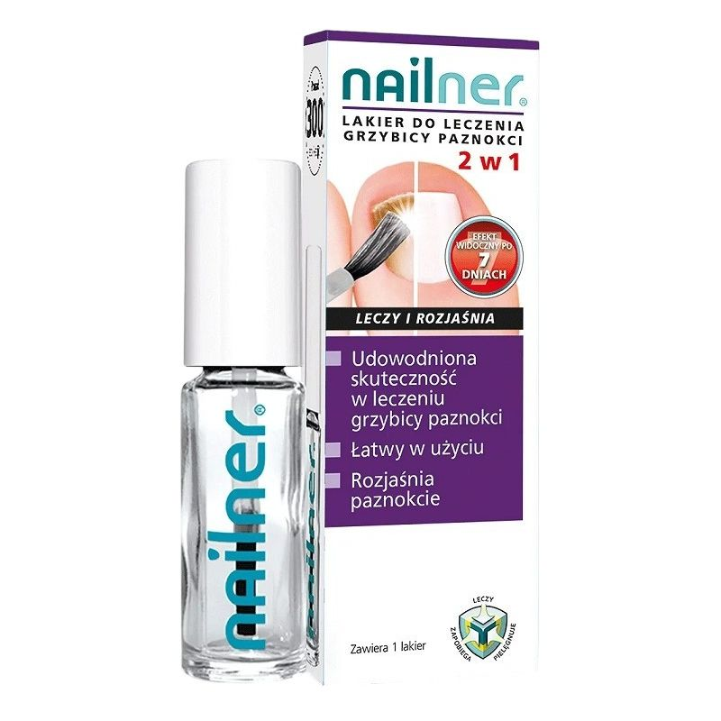 Nailner Lakier do leczenia grzybicy paznokci 2w1, 5 ml - Zapobiega nowym zakażeniom oraz widocznie rozjaśnia płytkę