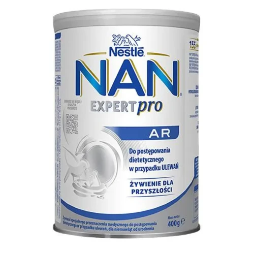 Nestle NAN Expert Pro AR dla niemowląt z tendencją do ulewań od urodzenia, 400 g - Zagęszczony skrobią​ ziemniaczaną i karobem, zawiera kultury bakterii Lactobacillus reuteri 