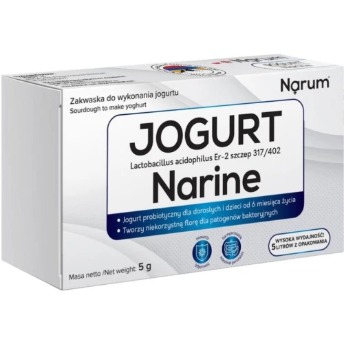 Narum Jogurt Narine, 5 saszetek  - 5 jednostek suchego fermentu do przygotowania 5 porcji jogurtu 