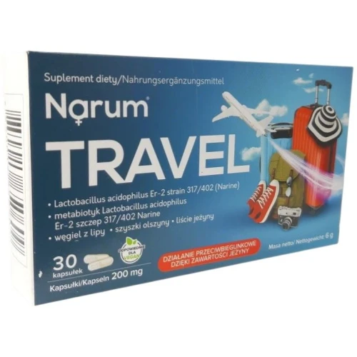 Narum Travel, 30 kapsułek - Probiotyk z węglem
